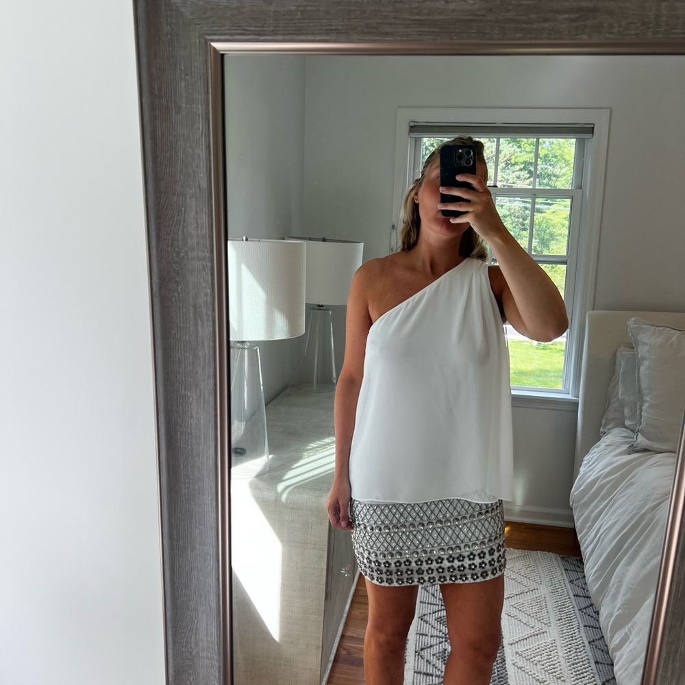 One shoulder white tank sequin dress